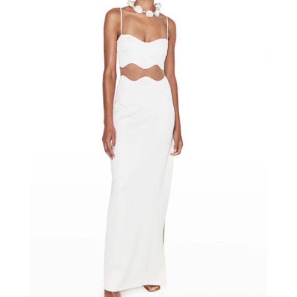 Galvan London Isola Bella Dress White Mesh Cutout Column Gown 40 US 8 Viscose